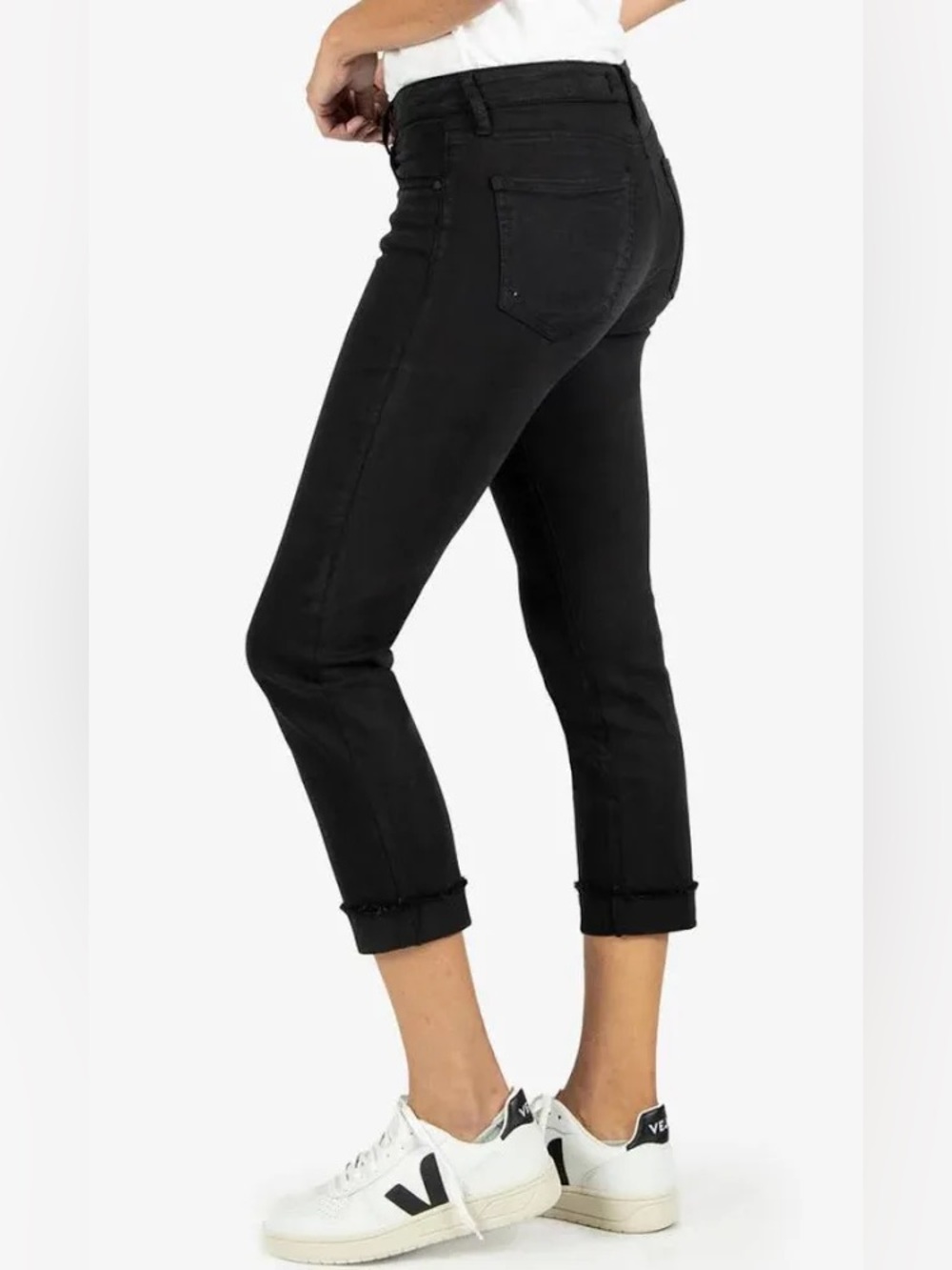 Kut from the Kloth | Women’s Black High Rise Fab Ab Rolled Raw Hem Ankle Jean 12